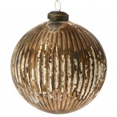 Χριστουγεννιάτικη Γυάλινη Μπάλα Κρεμ-Καφέ με Ανάγλυφες Ρίγες (10cm)